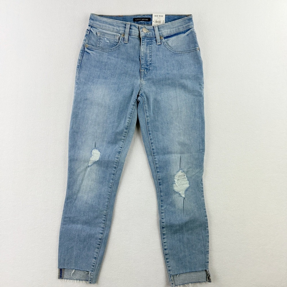 Lucky‎ Brand Ava Sculpted Series Mid Rise Crop Jeans Size 26 Blue Distressed NEW